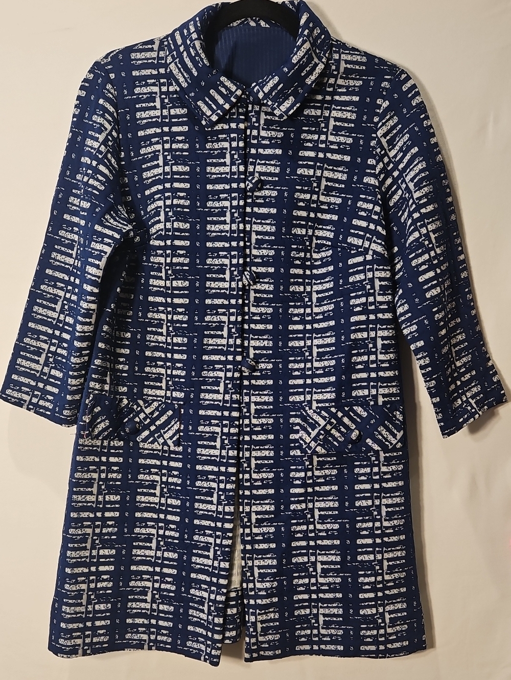 Vintage Fortrell Navy Patterned Unlined Women's Coat 0179